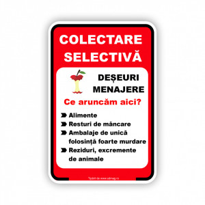 R232 Semn indicator, (colectare selectiva deseuri menajere ), Tabla Aluminiu, Autocolant sau PVC