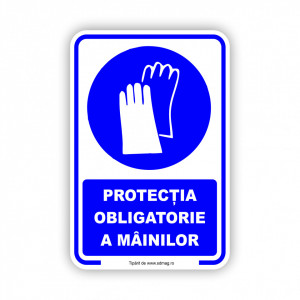 A166 Semn indicator, (protectia obligatorie a mainilor), Tabla Aluminiu, Autocolant sau PVC