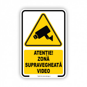 G128 Semn indicator, (atentie zona supravegheata video ), Tabla Aluminiu, Autocolant sau PVC