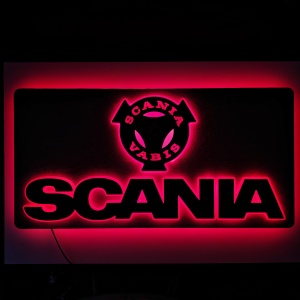 Placă Camion PREMIUM Alcantara SCANIA VABIS – 80x40 cm, Efect 3D, Culori Personalizabile, Stabilizator 12V-24V & Telecomandă