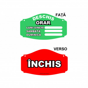 X317 Semn indicator personalizat, (ORAR FUNCTIONARE INCHIS) PVC 25X14 cm