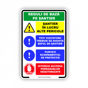 M103 Semn indicator, (reguli de baza pe santier 2), tabla aluminiu, Autocolant sau PVC