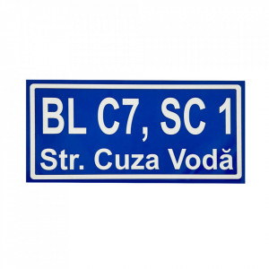 Placa Numar Bloc, Scara si strada 10x20 cm, Tabla Aluminiu