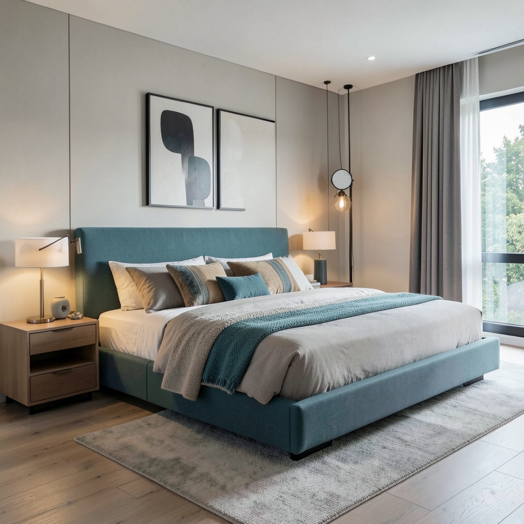 Pat modern integrat armonios într-un dormitor cu design contemporan