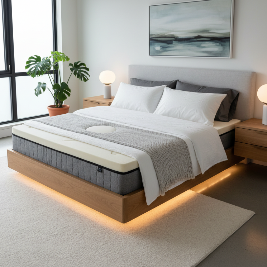 Pat care oferă susținere uniformă corpului, amplasat într-un dormitor modern