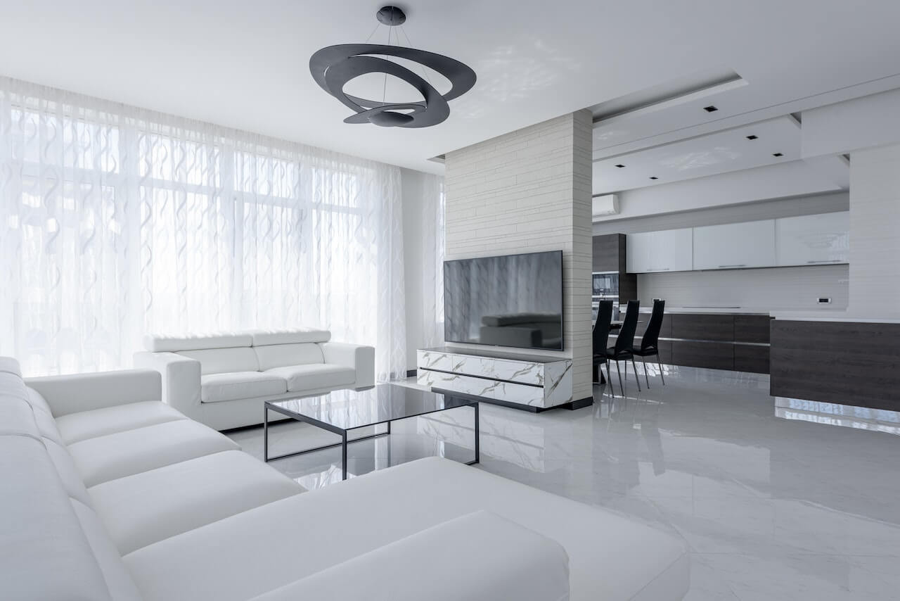 Amenajarea livingului in alb si gri - recomandari generale - apartament aspect futurist