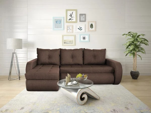 Stilul minimalist - ce este și care sunt caracteristicile sale - canapea maro, lampa, foale, masa de cafea