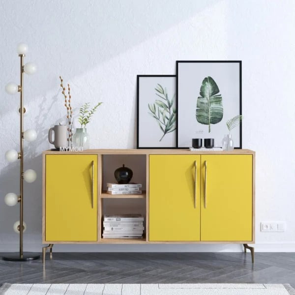 Stil minimalist - ce paleta de culori il reprezinta- dulap galben, tablouri, flori
