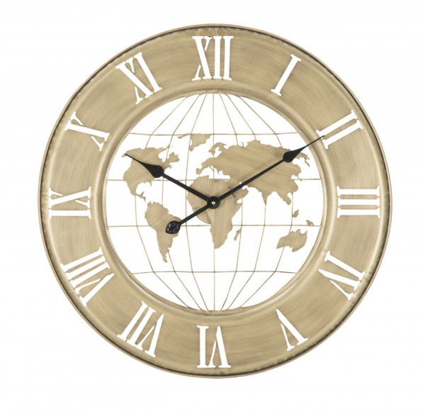Ceas decorativ auriu din metal, ∅ 63 cm, World Map Mauro Ferretti