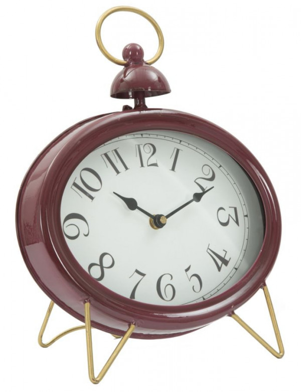 Ceas decorativ de masa rosu bordo din metal, 28,5x5,5x33,5 cm, Glam Bordeaux Mauro Ferretti