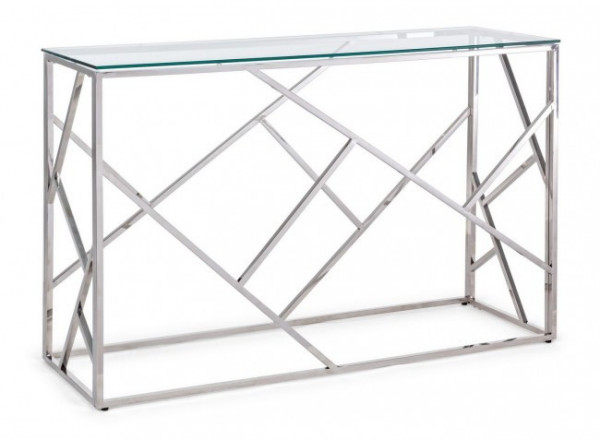 Consola transparenta/argintie din sticla temperata, 120 cm, Rayan Bizzotto