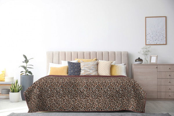 Cuvertura matlasata cocolino Alcam, leopard, 210x220 cm, maro