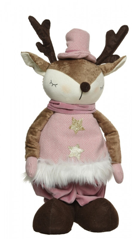 Decoratiune Deer standing Boy, Decoris, 24x15x78 cm, poliester, roz