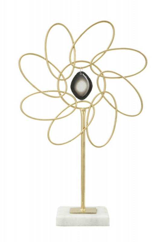 Decoratiune floare aurie din metal si marmura, 24x10x37,5 cm, Daisy Mauro Ferretti