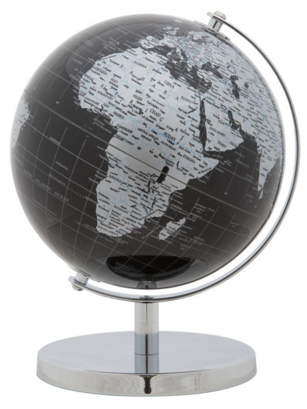 Decoratiune glob negru/argintiu din metal, ∅ 20 cm, Globe Mauro Ferretti