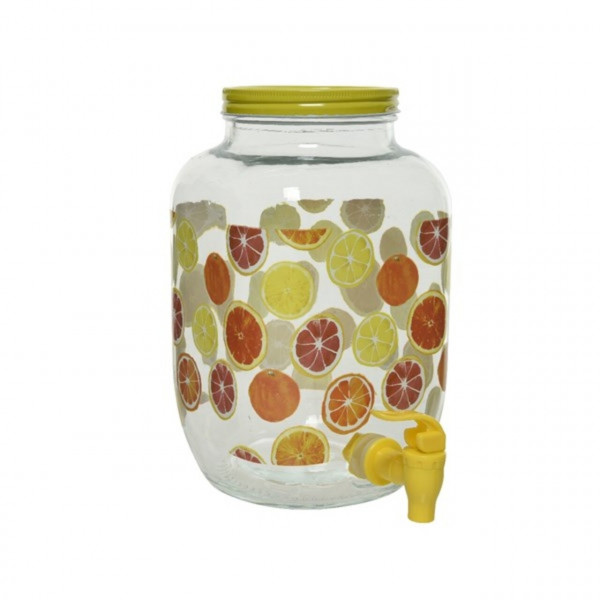 Dispenser pentru bauturi Citrus, Decoris, 4 L, 16x16x25 cm, sticla, transparent