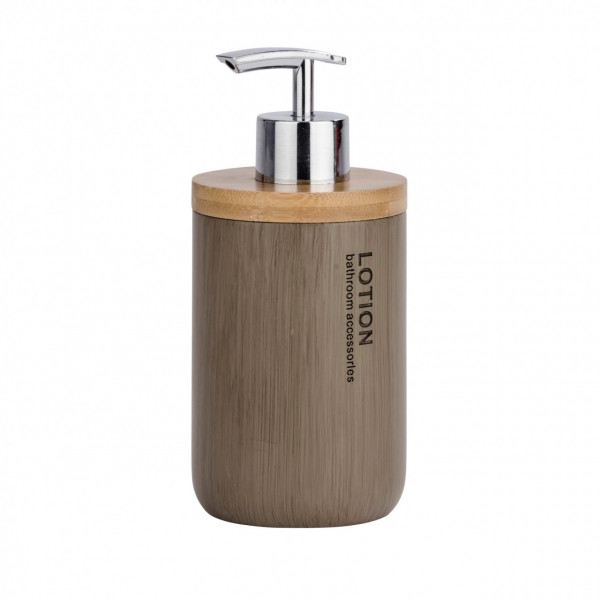 Dozator sapun lichid Palo Taupe, Wenko, 7.5 x 16.8 cm, bambus/polirasina, taupe
