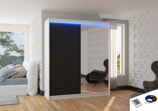 Dulap cu usi glisante si iluminare LED, Viki 180 + LED, 180 cmx200 cmx58 cm, ADRK Furniture