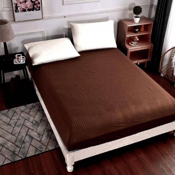 Husa de pat cu elastic, bumbac tip Damasc, pat 2 persoane, maro, HD-022 - Img 1