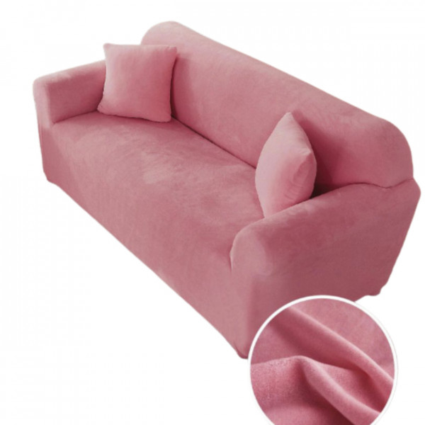Husa elastica din catifea, canapea 2 locuri, cu brate, roz inchis, HCCJ2-13 - Img 1