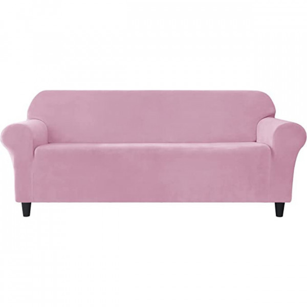 Husa elastica din catifea, canapea 3 locuri, cu brate, roz, HCCJ3-08 - Img 1