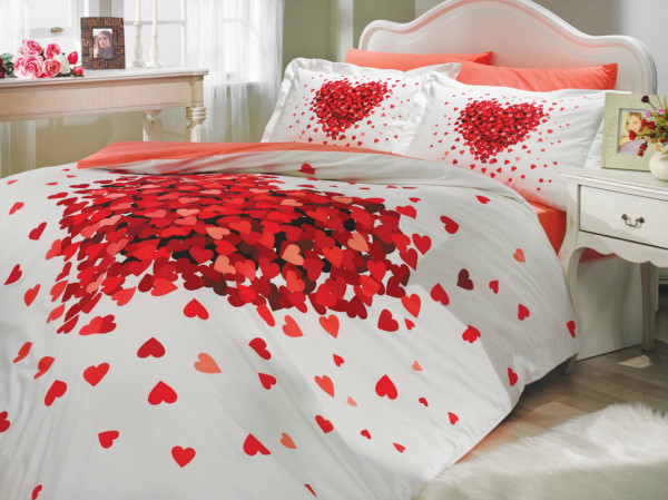 Lenjerie de Pat Bumbac 100% Poplin - Pat 2 Persoane - Hobby Home - Juana Red - HBP-19