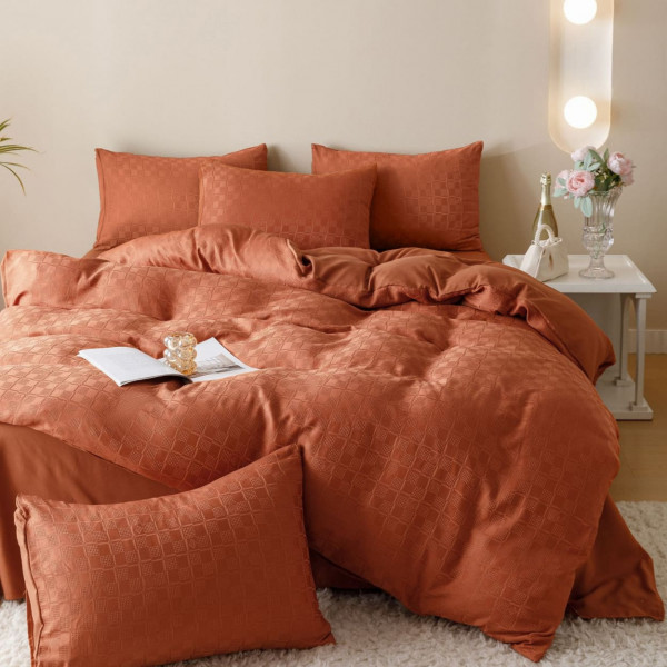 Lenjerie de pat, bumbac tip jacquard finetat, caramiziu, 6 piese, Jo-Jo Home, JJ-02