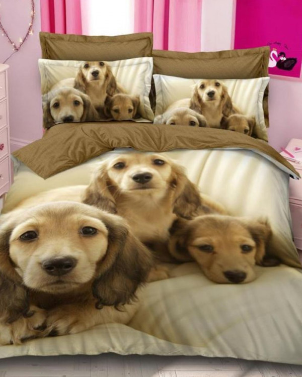 Lenjerie de pat cu 2 fete, imprimeu 3D, tesatura tip finet, pat 2 persoane, maro, 6 piese, A2-07