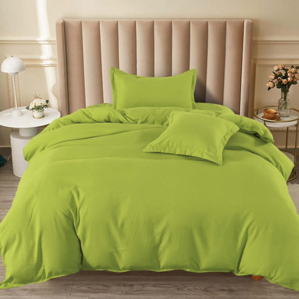 Lenjerie de pat cu elastic, tesatura tip finet, uni, pat 1 persoana, 4 piese, verde lime, T60-67