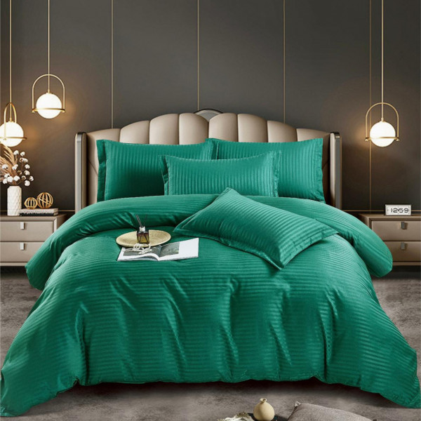 Lenjerie de pat, damasc, Uni, verde, pat 1 persoana, 4 piese, Jo-Jo