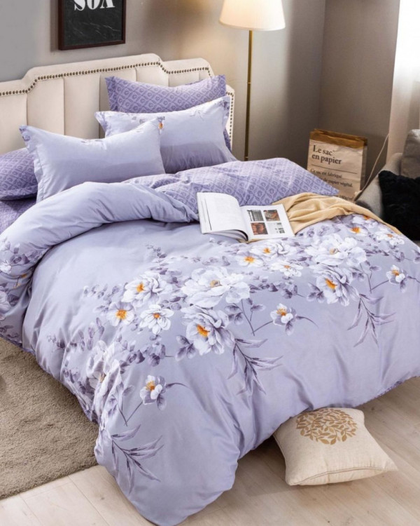 Lenjerie de pat din finet, pat 2 persoane, lila, FNJ-215