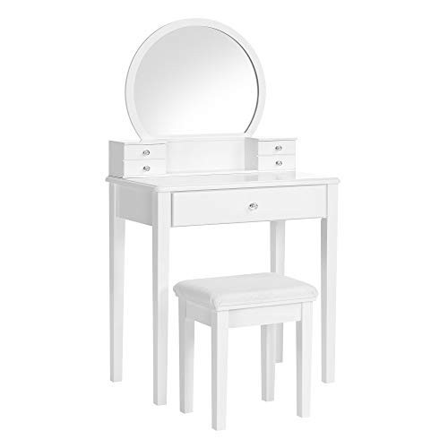 Masa de toaleta cu scaun si oglinda, 70 x 40 x 134 cm, MDF, alb, Vasagle - Img 1