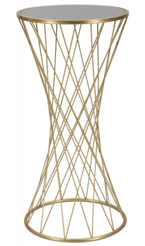 Masuta auxiliara neagra/aurie din sticla temperata si metal, 80 cm, Tower Mauro Ferretti