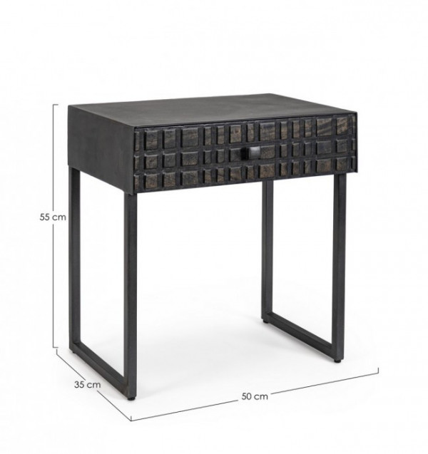 Masuta de cafea cu sertar, neagra, din metal si lemn de mango, Dorset Bizzotto - Img 2