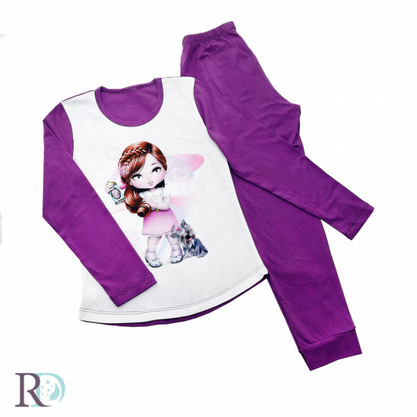 Pijama copii, 100% bumbac, alb / violet, Roxyma Dream Klara
