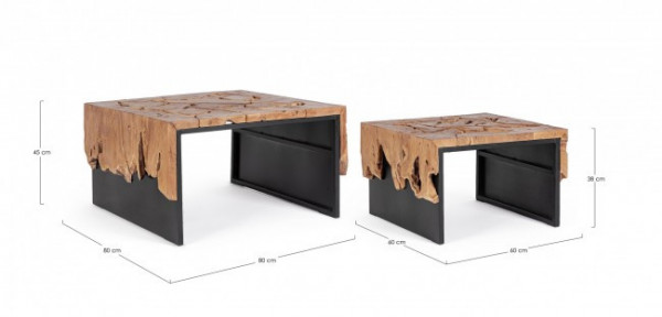 Set 2 masute de cafea negre din Lemn de Teak si metal, 80 - 60 cm, Grenada Bizzotto - Img 2