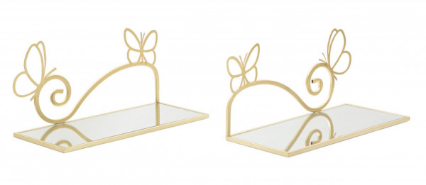 Set 2 noptiere cu oglinda aurii din metal, 41,5x18x21 cm, Butterfly Mauro Ferretti