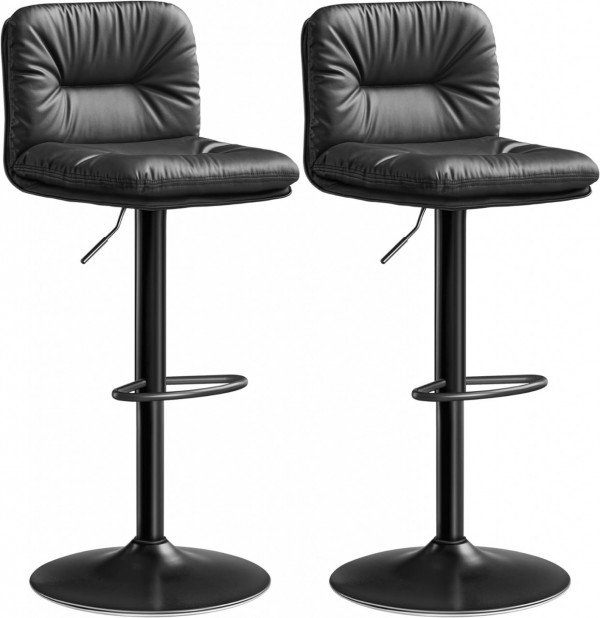 Set 2 scaune bar, 47 x 41 x 89-110 cm, piele ecologica / metal, negru, Vasagle