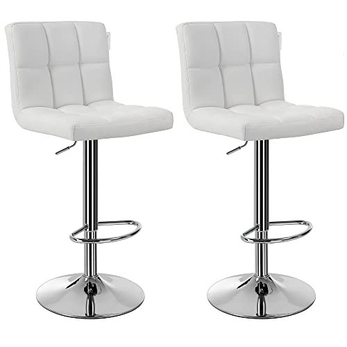 Set 2 scaune bar albe din piele ecologica si metal, 44,5x38x95cm Vasagle - Img 1
