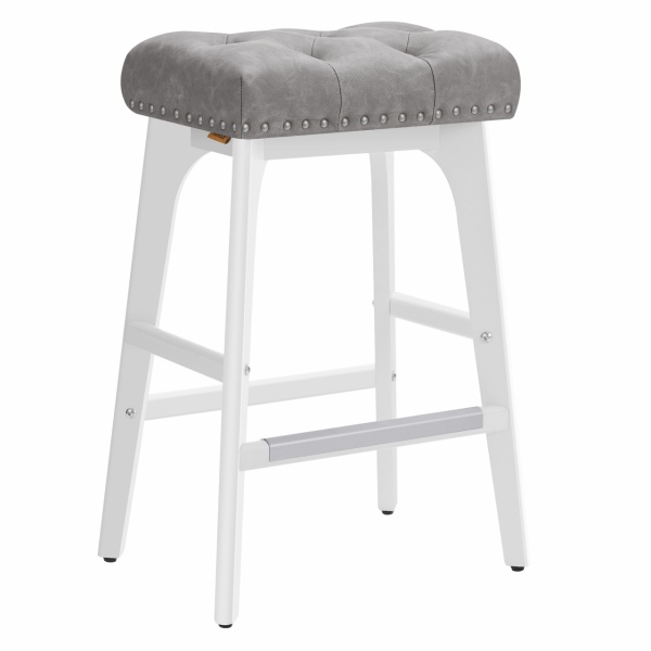 Set 2 scaune de bar, 44 x 32 x 66 cm, metal / piele ecologica, alb / gri, Vasagle - Img 1