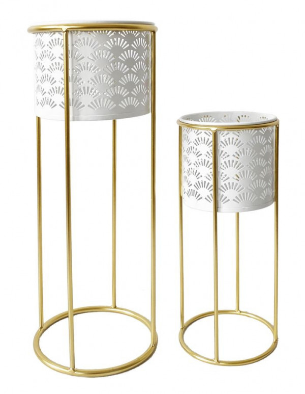 Set 2 suporturi pentru ghivece, alb / auriu, metal, Ø 17 cm / Ø 14 cm, Whity Mauro Ferreti