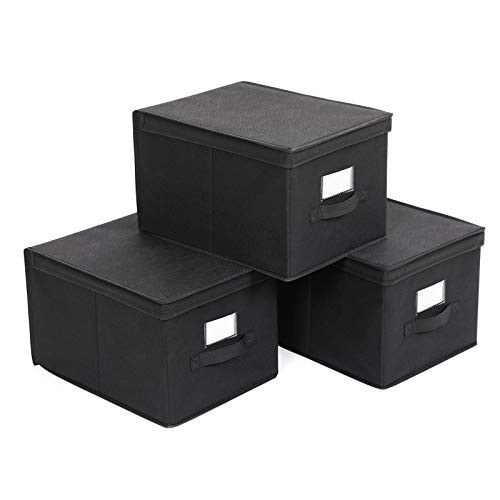 Set 3 cutii pliabile pentru depozitare, carton / textil, negru, Songmics