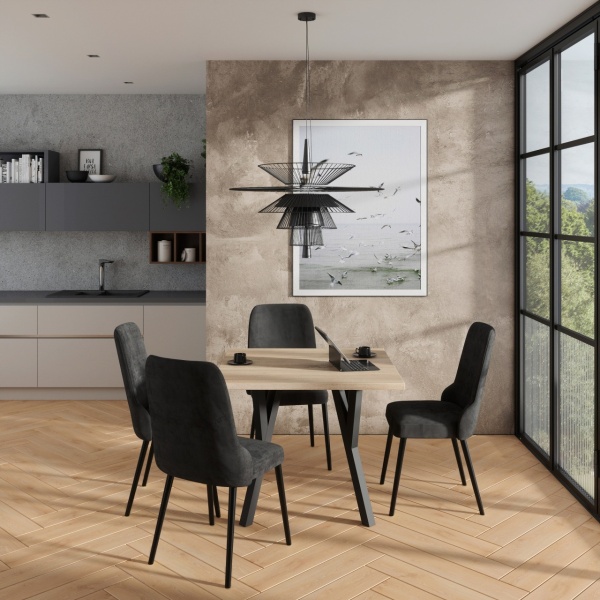 Set de masa extensibila si 6 scaune tapitate, RODOS 83, ADRK Furniture
