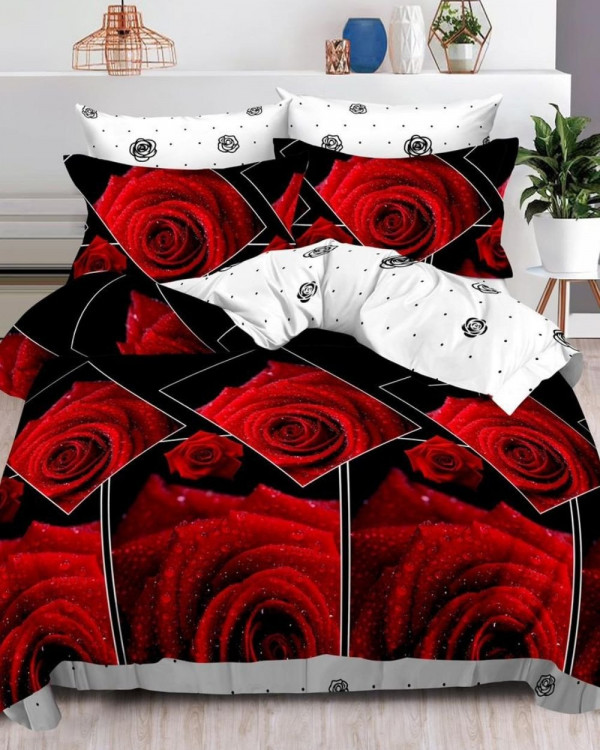 Set Lenjerie de Pat din Finet, 6 Piese, Pat 2 Persoane, Red Roses