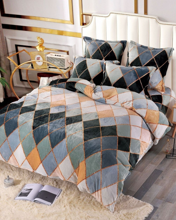 Set Lenjerie Pufoasa Cocolino cu 2 Fete, 6 Piese, Romburi Colorate, LCJ6-34