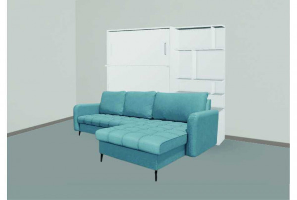 Set pat rabatabil dublu cu canapea coltar si biblioteca - Royal Bookcase&amp;Corner Sofa (150X200) - Img 1