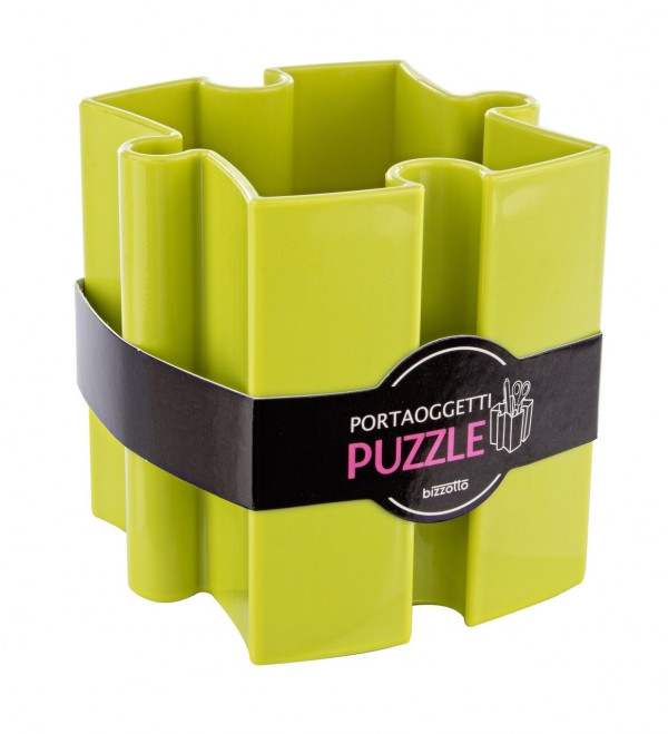 Suport pentru accesorii de birou, Puzzle, Bizzotto, 10x9.5x10 cm, verde