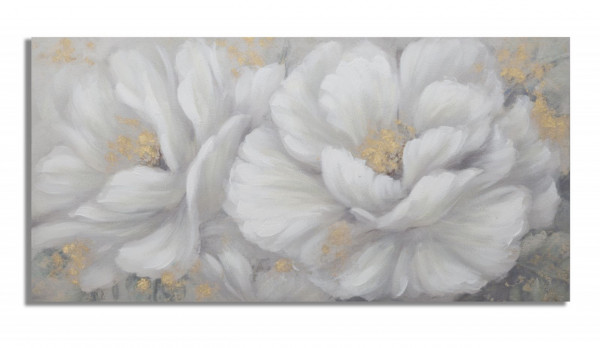 Tablou decorativ alb / auriu din lemn de pin si panza, 140 x 3,7 x 70 cm, Flower Mauro Ferreti