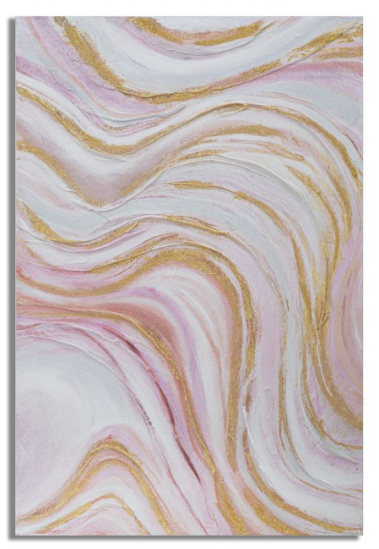 Tablou decorativ auriu / roz din lemn de pin si panza, 60 x 2,7 x 90 cm, Punkly Mauro Ferreti