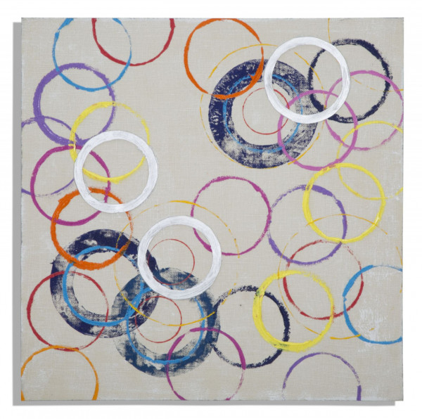 Tablou multicolor din lemn si panza, 80 x 3 x 80 cm, Floating Circles A Mauro Ferreti